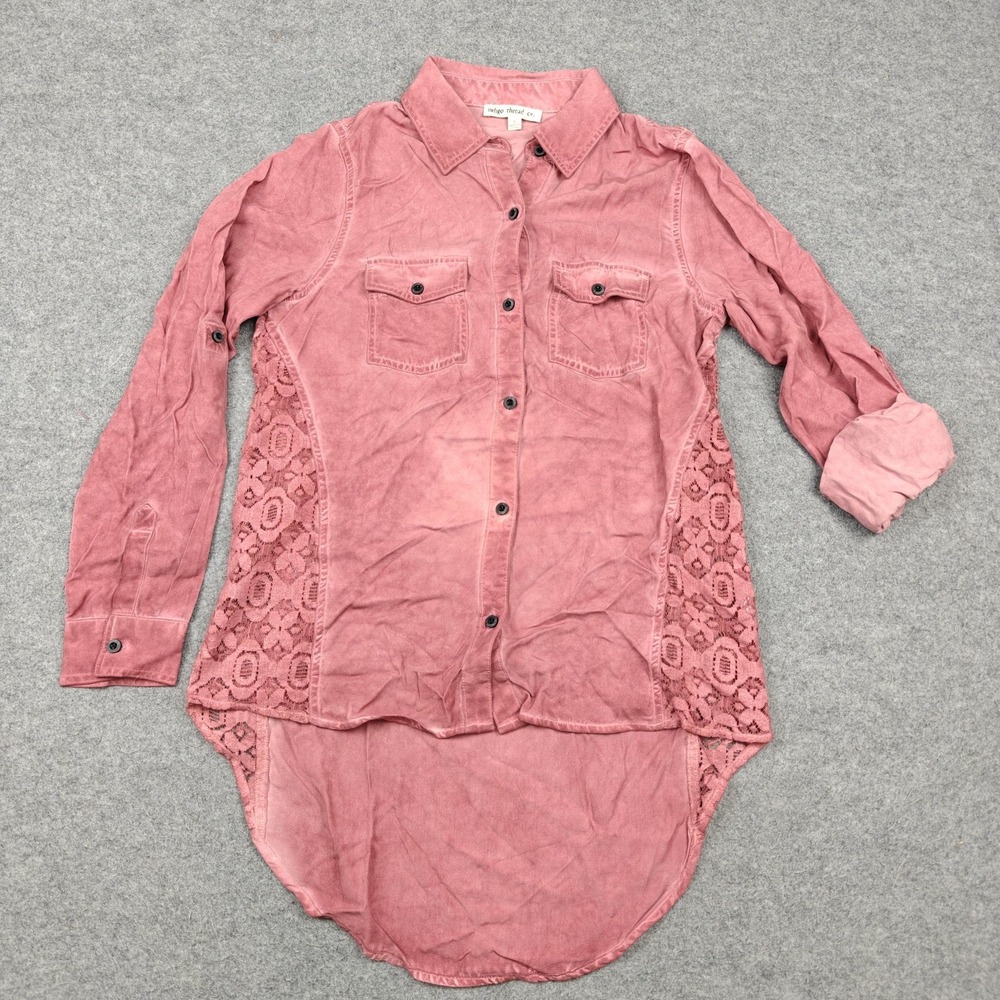 Indigo Thread Co Shirt Womens S Pink Lace Tunic Button Up Long Sleeve Casual